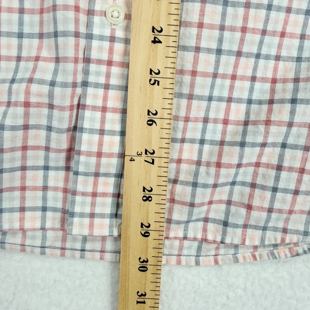 Banana Republic‎ Button Down Mens XL Red Blue Plaid Organic Cotton Untucked Fit
